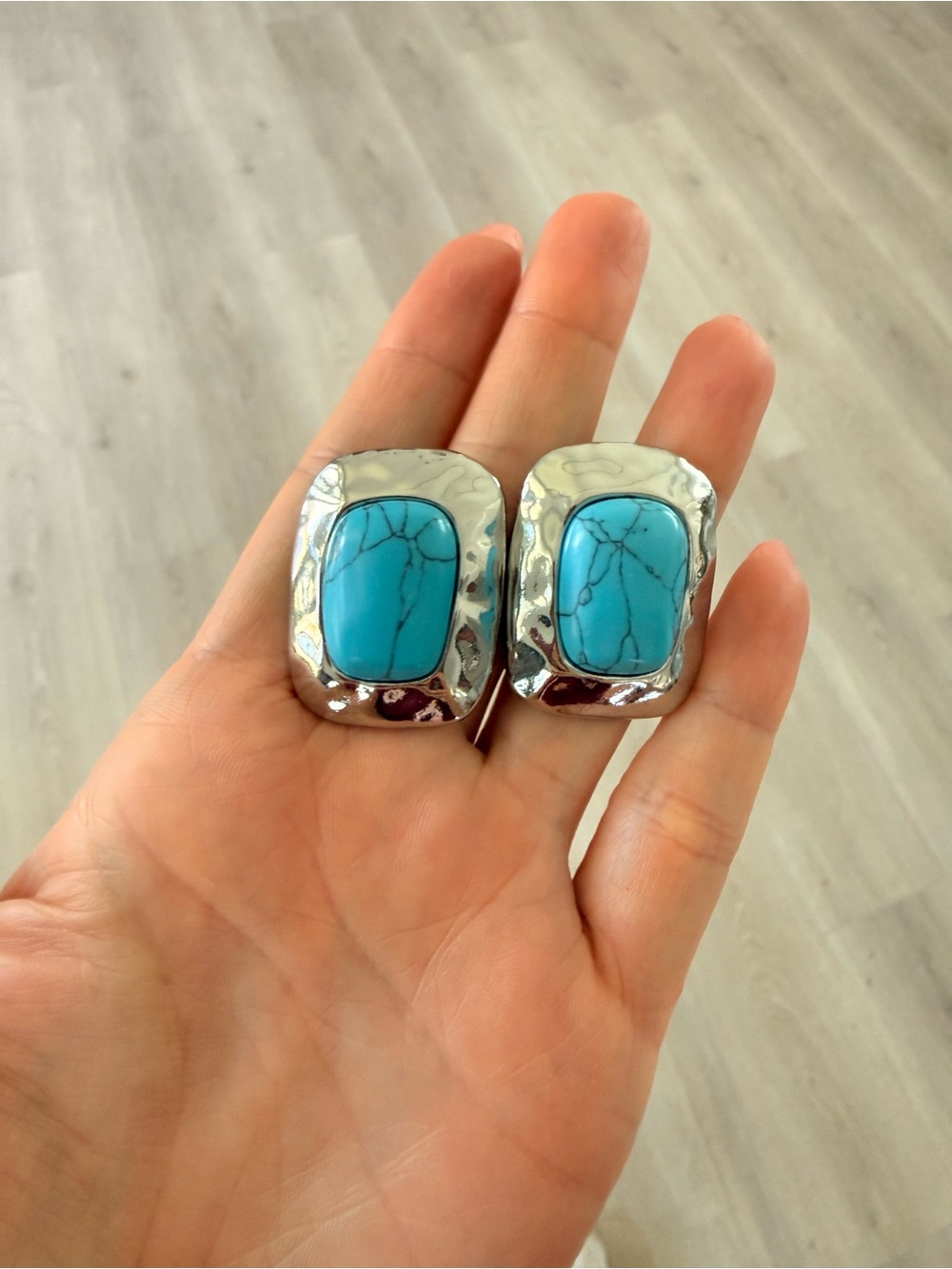 Petite moments Turquoise Stone Silver-Tone stud statement earrings